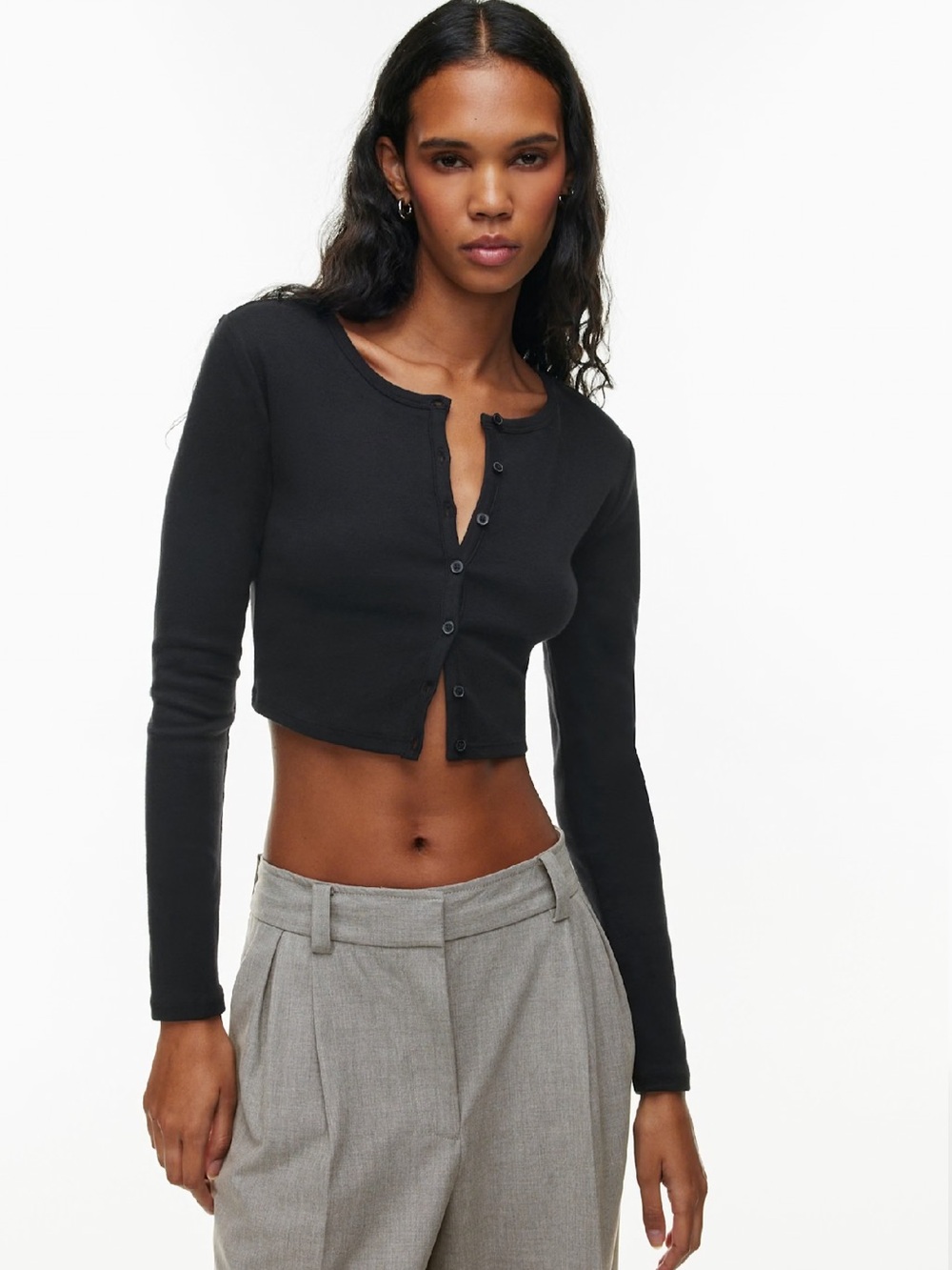 Aritzia Sunday Best Black Cropped Button-Up Long Sleeve Top - Picture 9 of 9